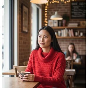 Lauren Ralph Lauren Sweater Tunic Womens Large Red Cowl Neck Cable Knit